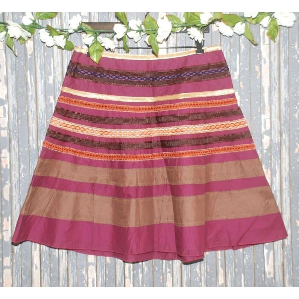 The Limited Ladies A-Line Knee Length Skirt 8 Striped Lined Side Zipper Cotton